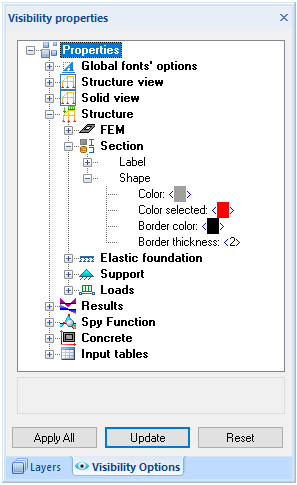 Visibility options: section shape
