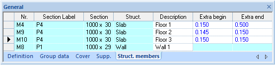 Concrete General window Structural members tab