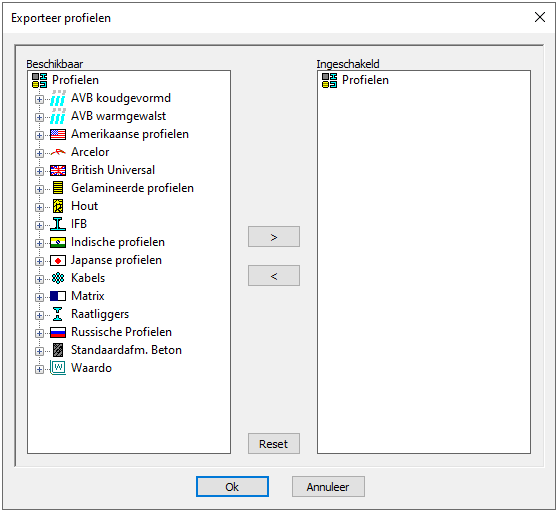 Export profielen