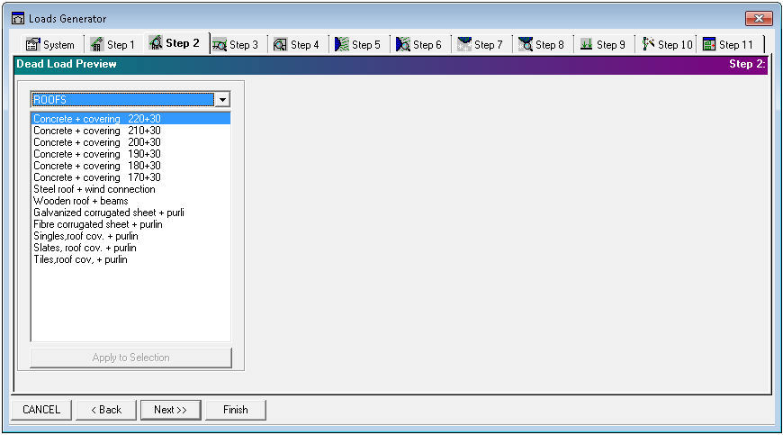 Loads Generator Step 2: Dead Loads Preview