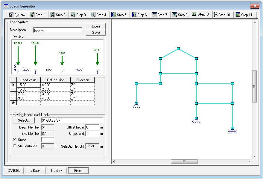 Loads Generator Step 9: Moving Loads (for beam elements)